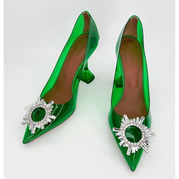 NWT AMINA MUADDI Begum Green Pointed Toe Crystal Brooch Glass Pumps Size… - Picture 11 of 16